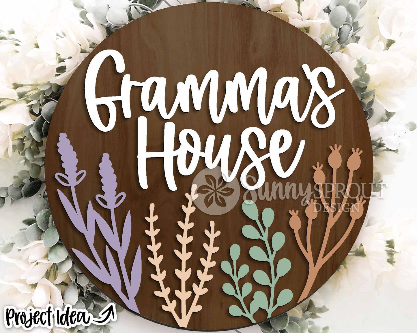 Gramma's House Wildflower Sign, Digital Download, SVG Laser Cut File, Cricut, Grandma Round Door Hanger Design