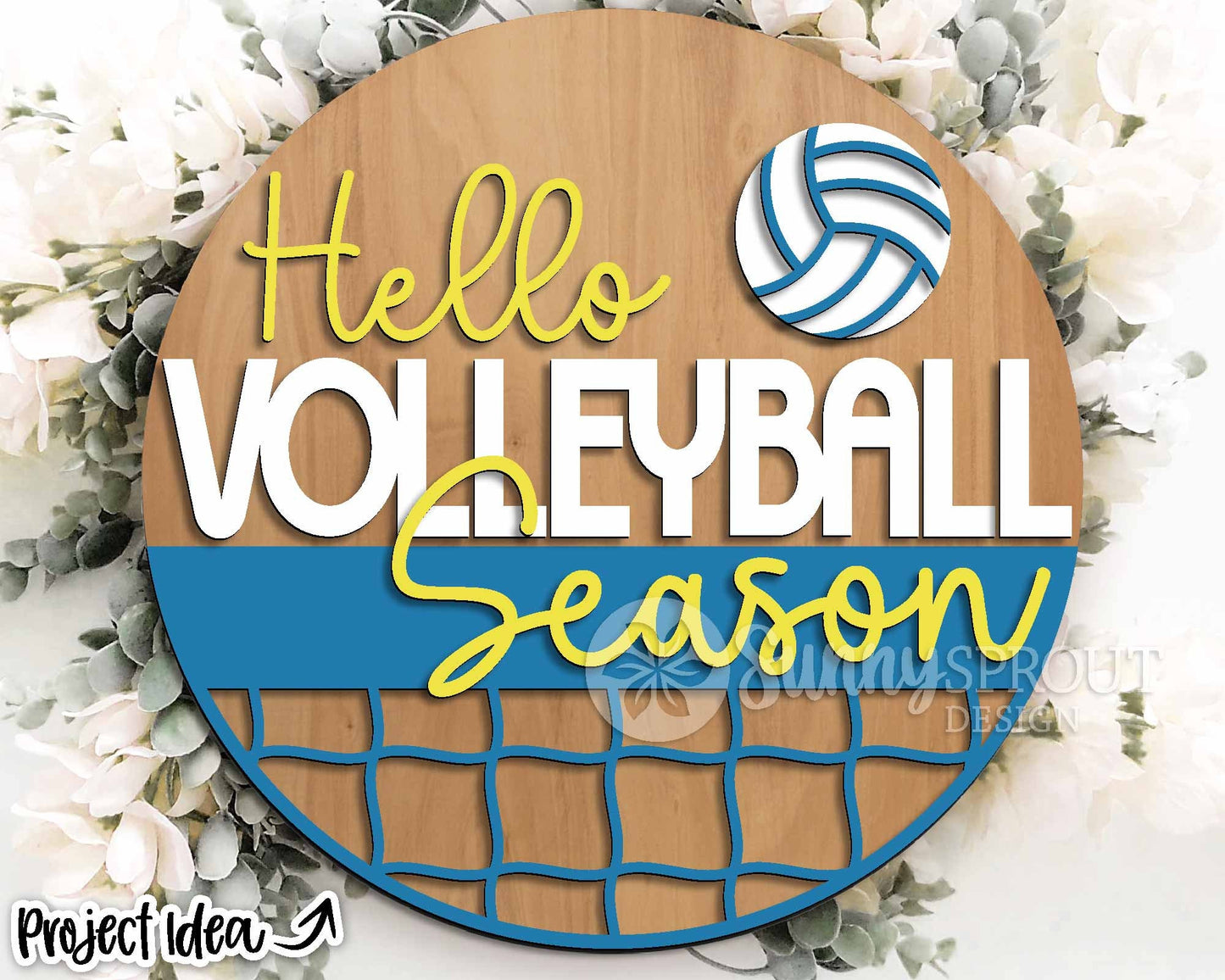 Hello Volleyball Season Sign, Digital Download, SVG Laser Cut File, Cricut, Round Door Hanger Design, Sports Decor