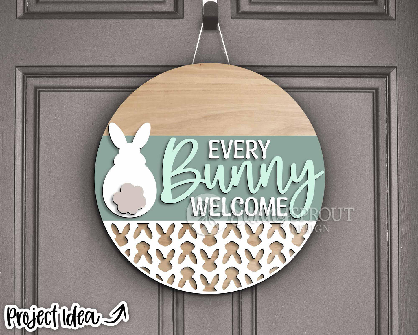 Every Bunny Welcome Sign, Digital download, SVG Laser cut file, Cricut, Round door hanger design, Spring Easter decor