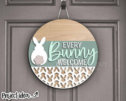 Every Bunny Welcome Sign, Digital download, SVG Laser cut file, Cricut, Round door hanger design, Spring Easter decor