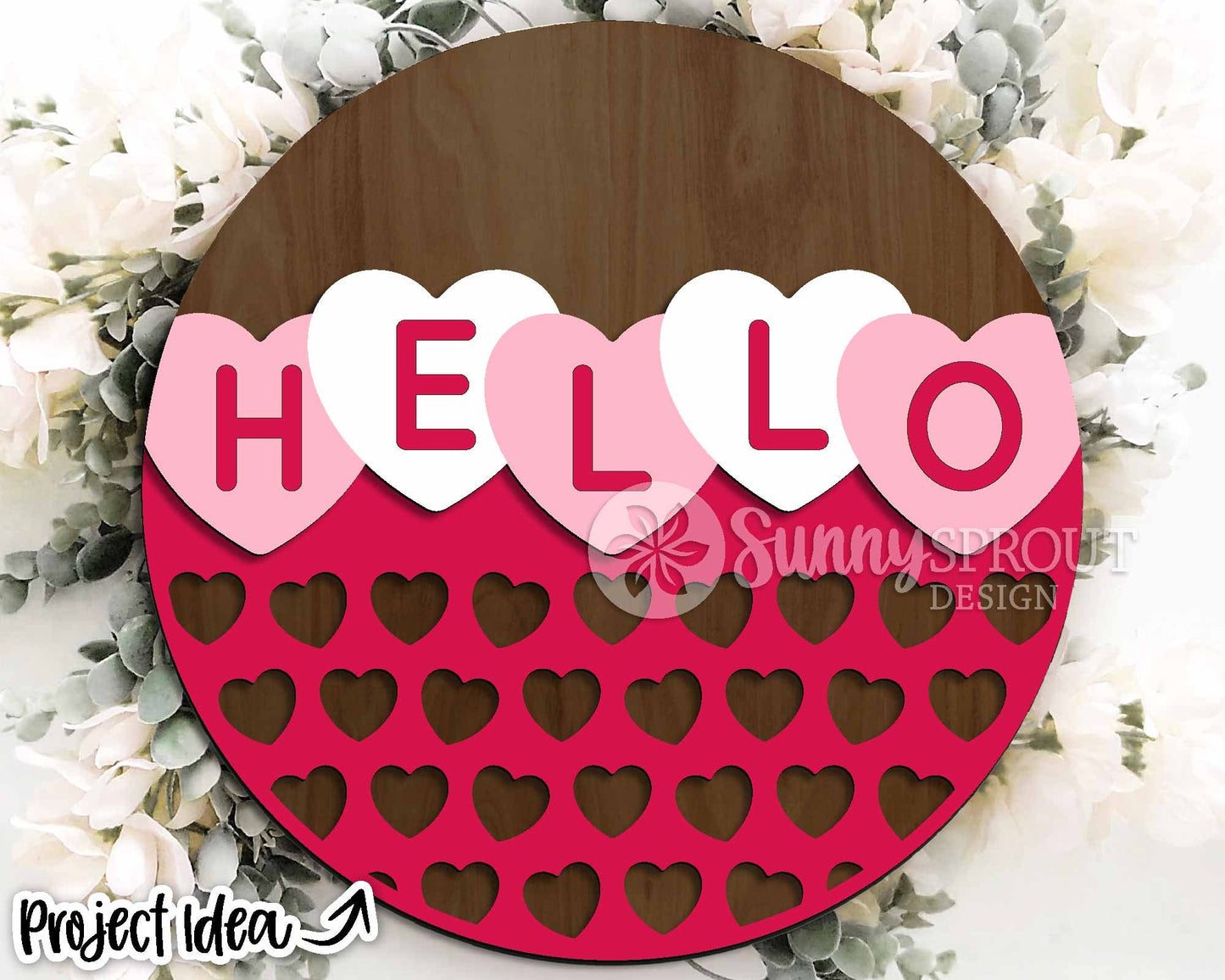 Hello Conversation Hearts Welcome Sign, Digital Download, SVG Laser Cut File, Cricut, Round Door Hanger Design, Valentine's Day Decor