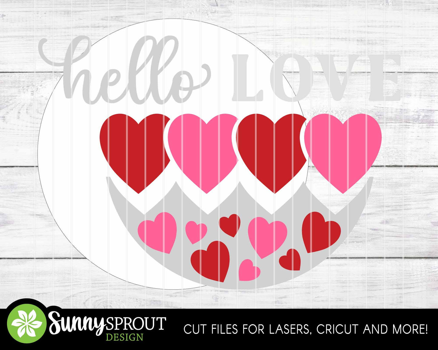 Hello Love Hearts Welcome Sign, Digital Download, SVG Laser Cut File, Cricut, Round Door Hanger Design, Valentine's Day Decor