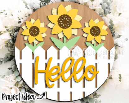 Summer Laser Sign Bundle 2, Round door hanger svg, Glowforge laser file, Cricut cut file, Hello sunshine welcome sign