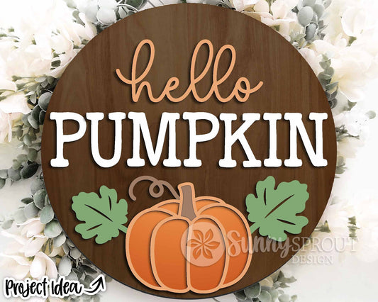 Hello Pumpkin Sign, Digital Download, SVG Laser Cut File, Cricut, Round Fall Welcome Door Hanger Design