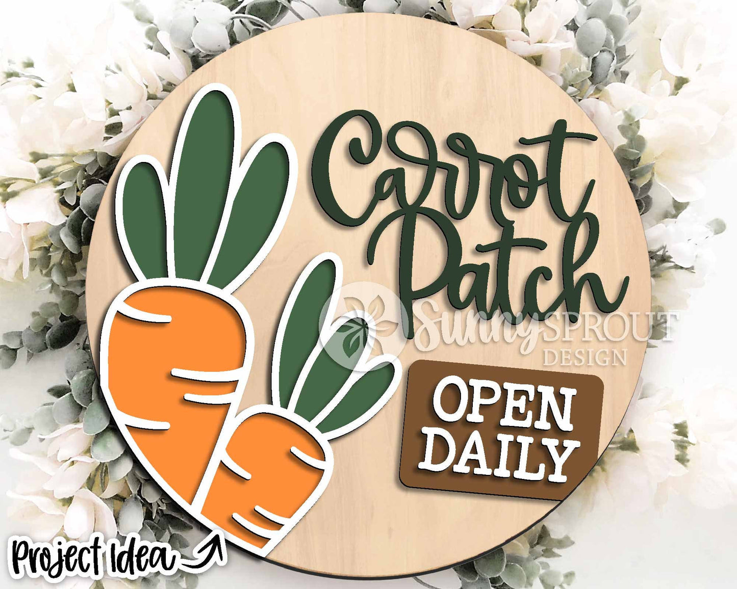 Carrot Patch Open Daily Sign, Digital download, SVG laser cut file, Cricut, Round door hanger design, Farmhouse Easter decor