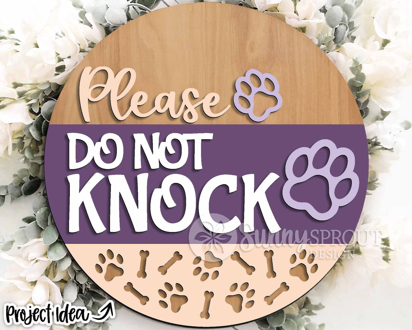 Please Do Not Knock Dog Pawprint Sign, Digital download, SVG Laser cut file, Cricut, Round door hanger design