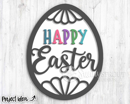 Happy Easter Egg Sign, Digital download, SVG Laser cut file, Cricut, Door hanger wall art design