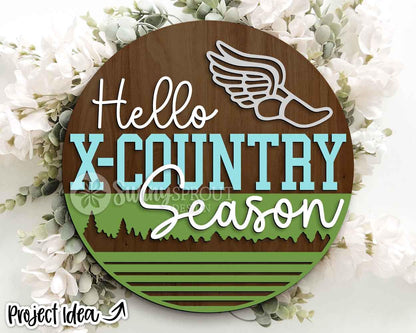 Hello Cross Country Season Sign, Digital Download, SVG Laser Cut File, Cricut, Round Door Hanger Wall Art Design, Sports Decor