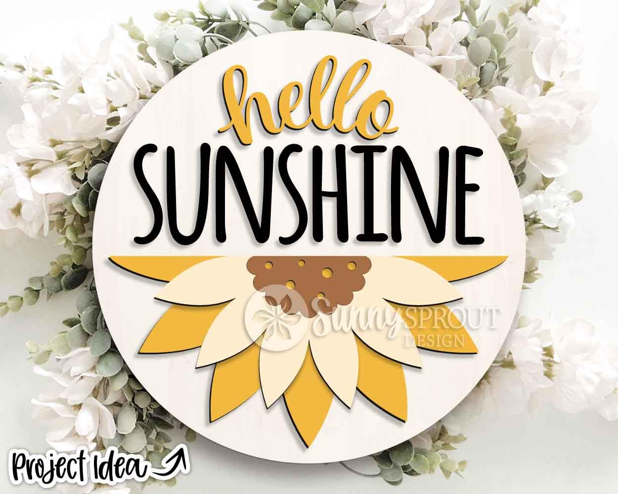 Hello Sunshine Sunflower Sign, Digital Download, SVG Laser Cut File, Cricut, Summer Round Door Hanger Design
