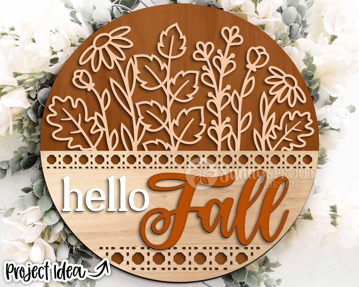 Hello Fall Wildflowers Sign, Digital Download, SVG Laser Cut File, Cricut, Round Floral Door Hanger Design