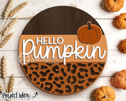 Hello Pumpkin Leopard Print Sign, Digital Download, SVG Laser Cut File, Cricut, Fall Round Door Hanger Design