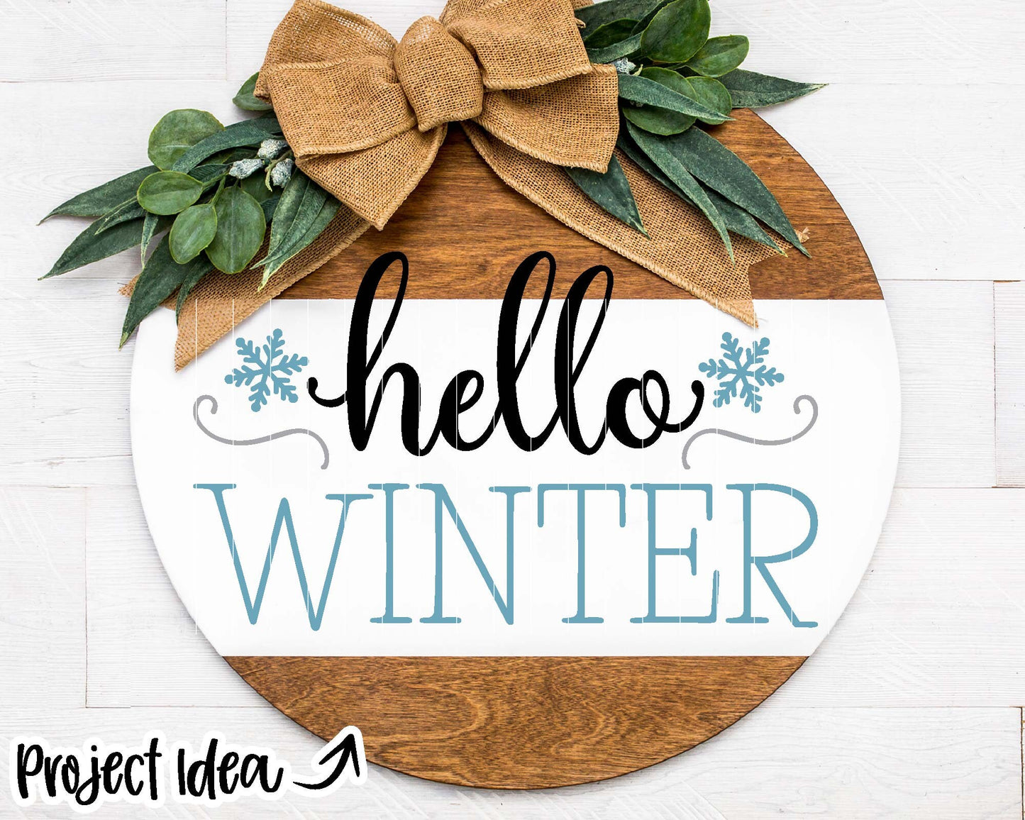 Hello Winter; Digital Download | Print File, Cricut, Silhouette Cut File | Farmhouse Round, Front Door Welcome Sign Design | svg png dxf eps