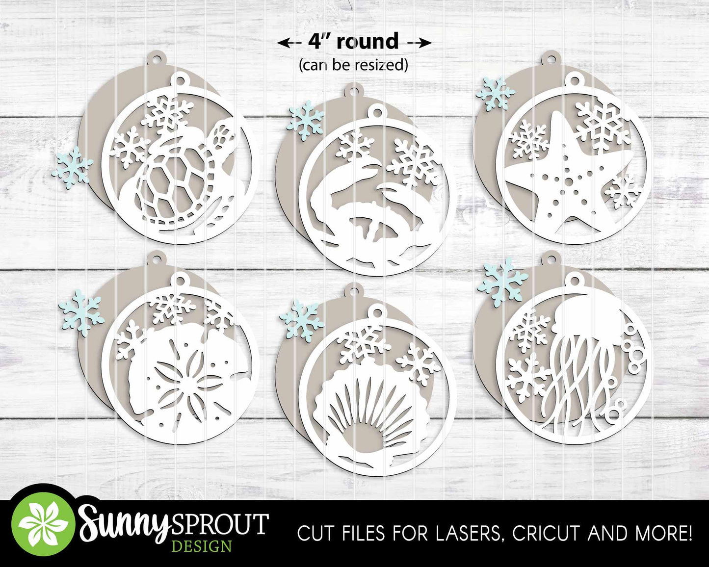 Ocean Snowflake Ornament Bundle, Digital download, SVG laser cut file, Cricut, Christmas beach design