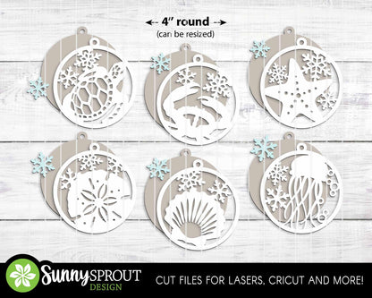 Ocean Snowflake Ornament Bundle, Digital download, SVG laser cut file, Cricut, Christmas beach design