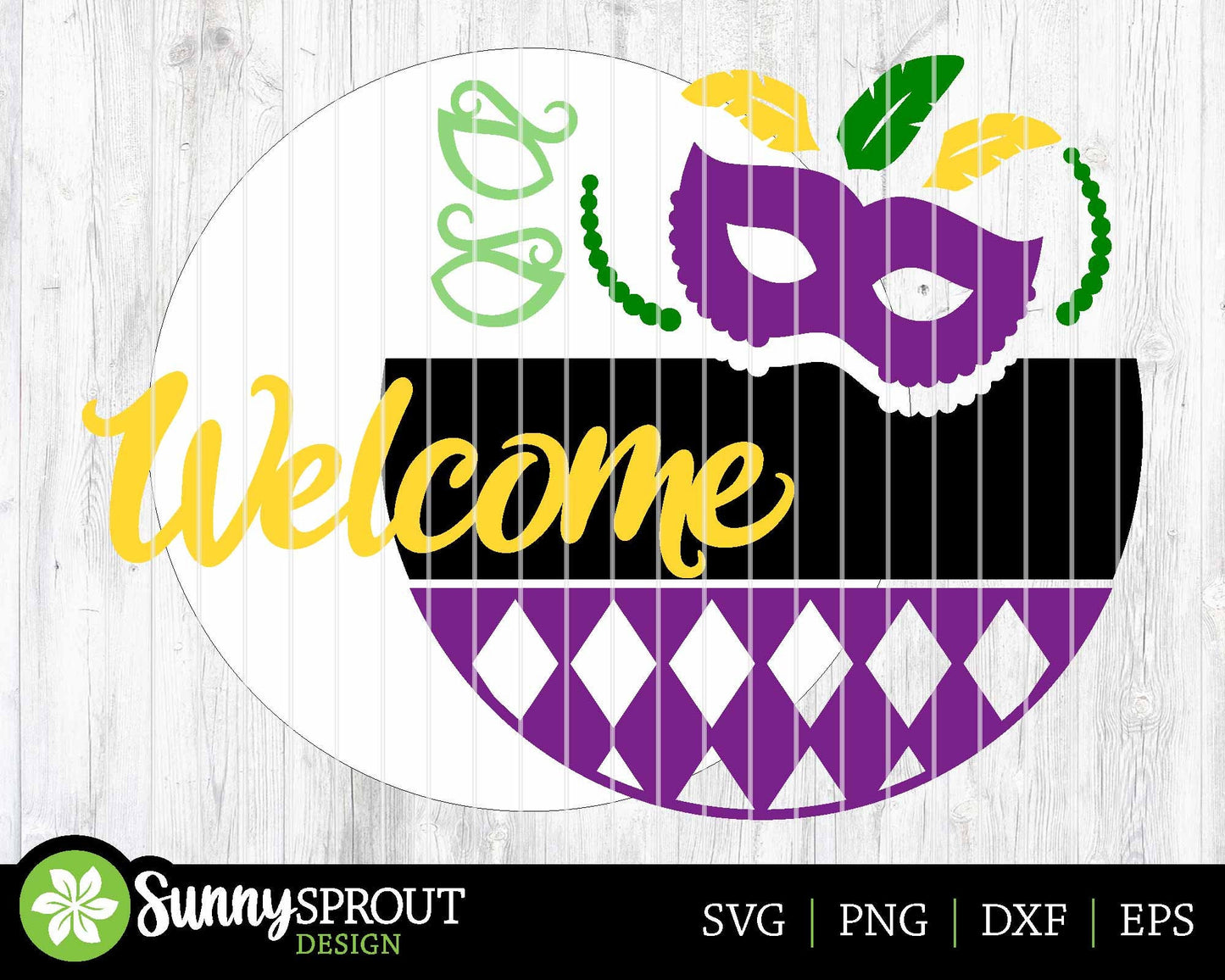 Mardi Gras Mask Welcome Sign, Digital download, SVG laser cut file, Cricut, Round door hanger design, Fat Tuesday decor