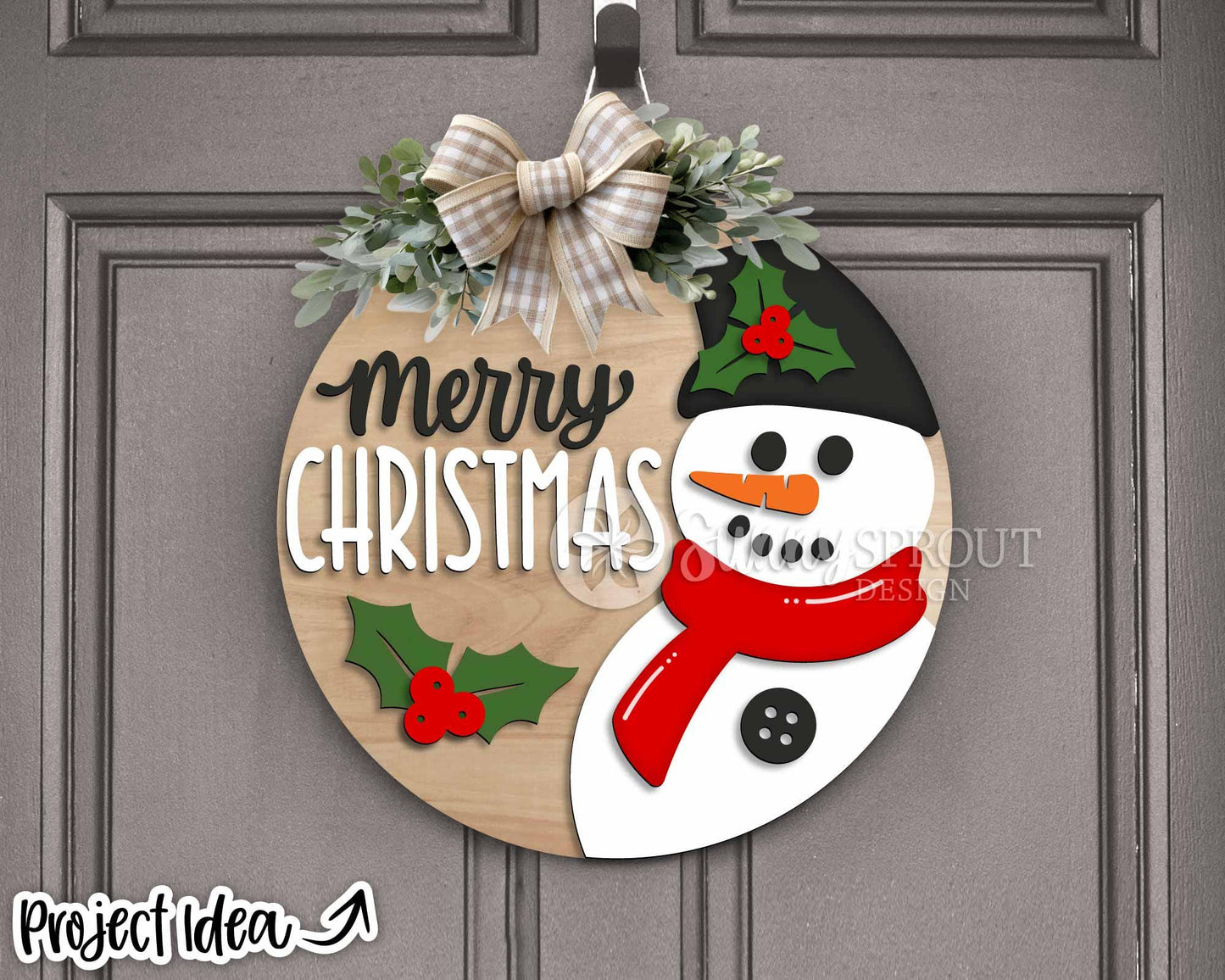 Merry Christmas Snowman Sign, Digital Download, SVG Laser Cut File, Cricut, Round Door Hanger Design
