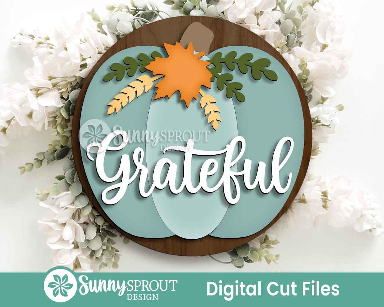 Grateful Floral Pumpkin Sign, Digital Download, SVG Laser Cut File, Cricut, Round Thanksgiving Fall Door Hanger Design