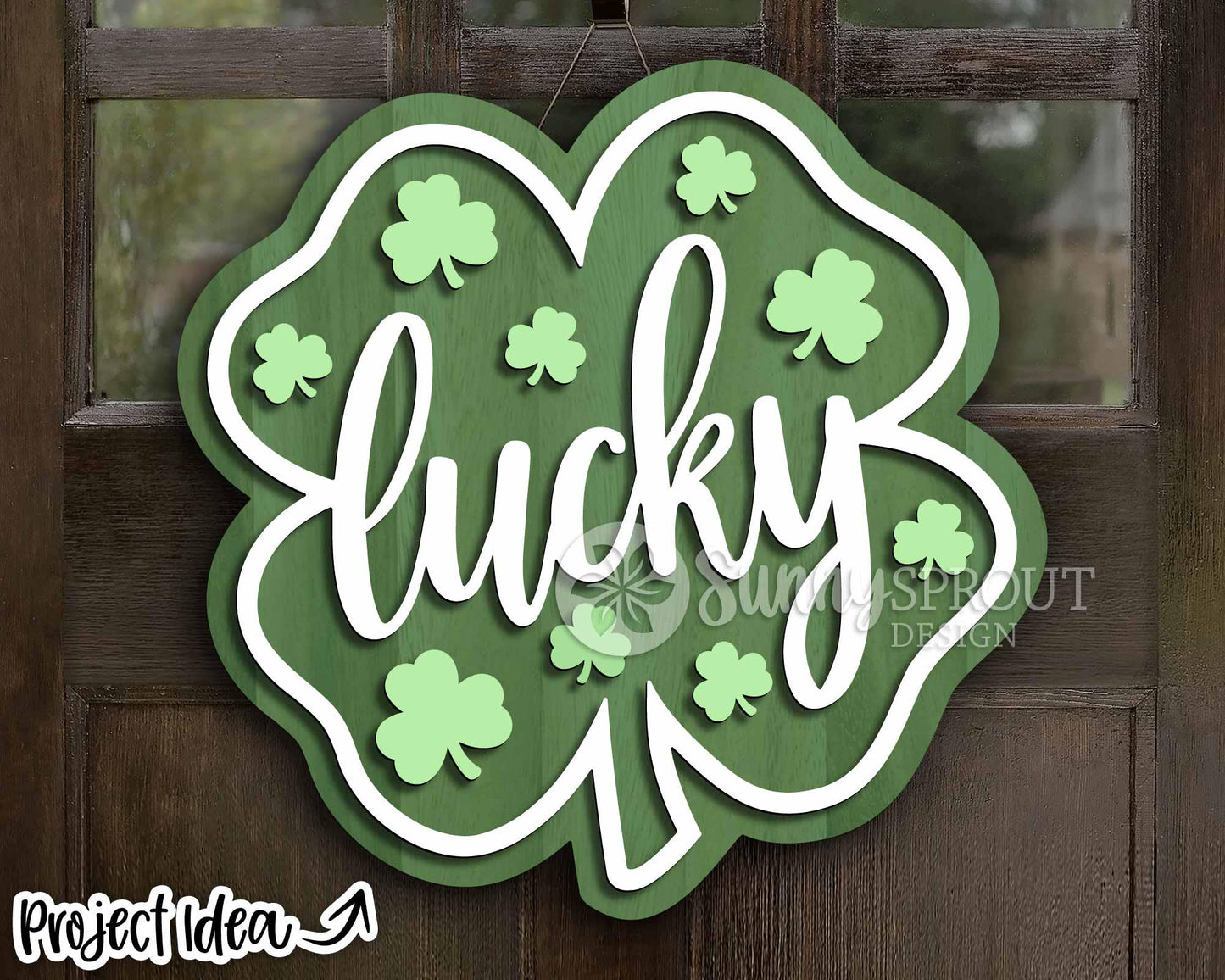 Lucky Shamrock Sign, Digital Download, SVG Laser Cut File, Cricut, Door Hanger Design, St. Patrick's Day Clover Decor