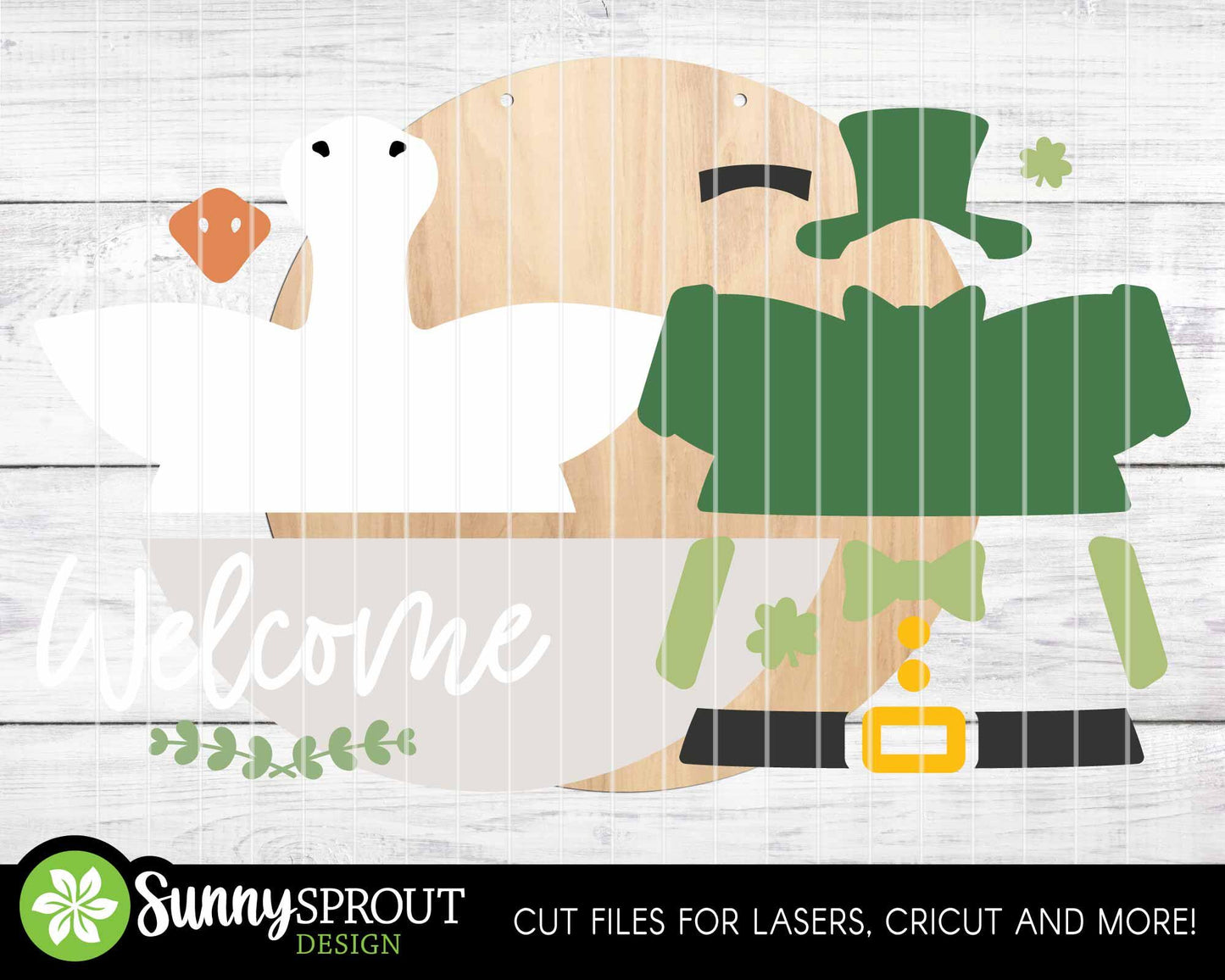 Goose Welcome St. Patrick Outfit Sign, Digital Download, SVG Laser Cut File, Cricut, Interchangeable Round Door Hanger Design