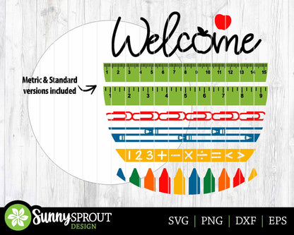 Classroom Welcome Sign, Digital download, SVG Laser cut file, Cricut, Round door hanger design, School classroom teacher decor