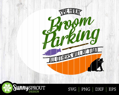 Broom Parking Witch Toad Sign, Digital Download, SVG Laser Cut File, Cricut, Round Halloween Door Hanger Design