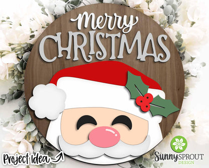 Merry Christmas Santa Face Sign, Digital Download, SVG Laser Cut File, Cricut, Round Door Hanger Design