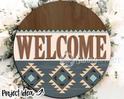 Southwestern Laser Sign Bundle, Round door hanger svg, Glowforge laser file, Cricut, Welcome sign svg, Aztec decor, Cowboy