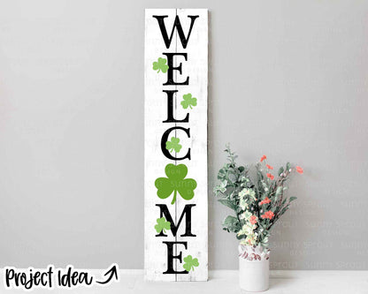 Welcome Clover Porch Sign SVG, Digital download, Cricut cut file, Silhouette, St. Patrick's Day door leaner design