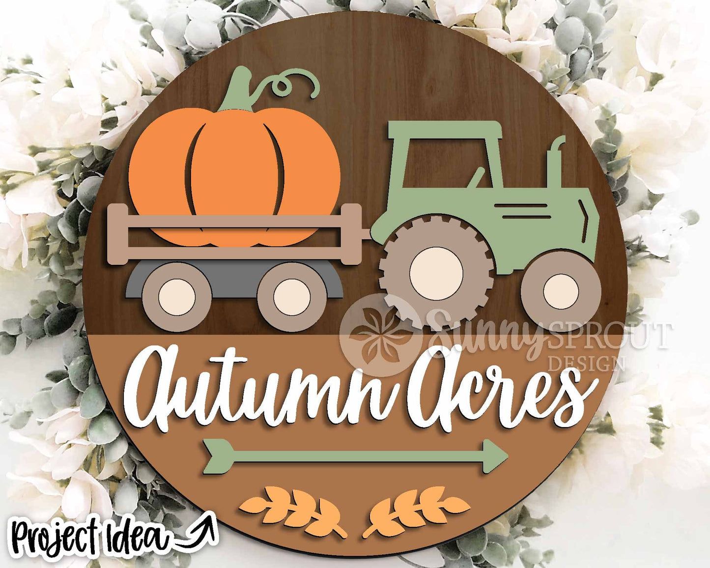Autumn Acres Tractor Pumpkin Sign, Digital Download, SVG Laser Cut File, Cricut, Round Fall Door Hanger Design, Farmhouse Decor