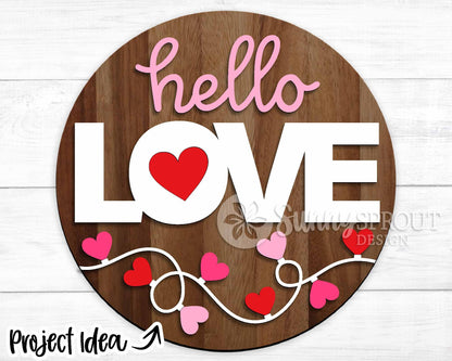 Valentine Laser Sign Bundle, Round door hanger, Glowforge laser file, Cricut cut svg, Silhouette, Heart welcome sign