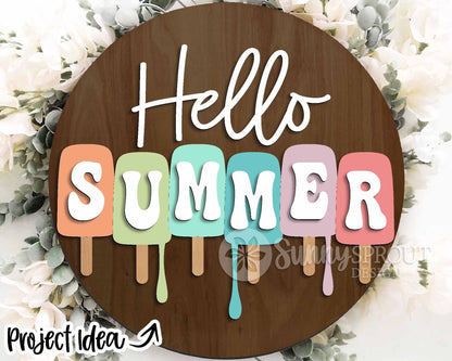 Summer Laser Sign Bundle 2, Round door hanger svg, Glowforge laser file, Cricut cut file, Hello sunshine welcome sign