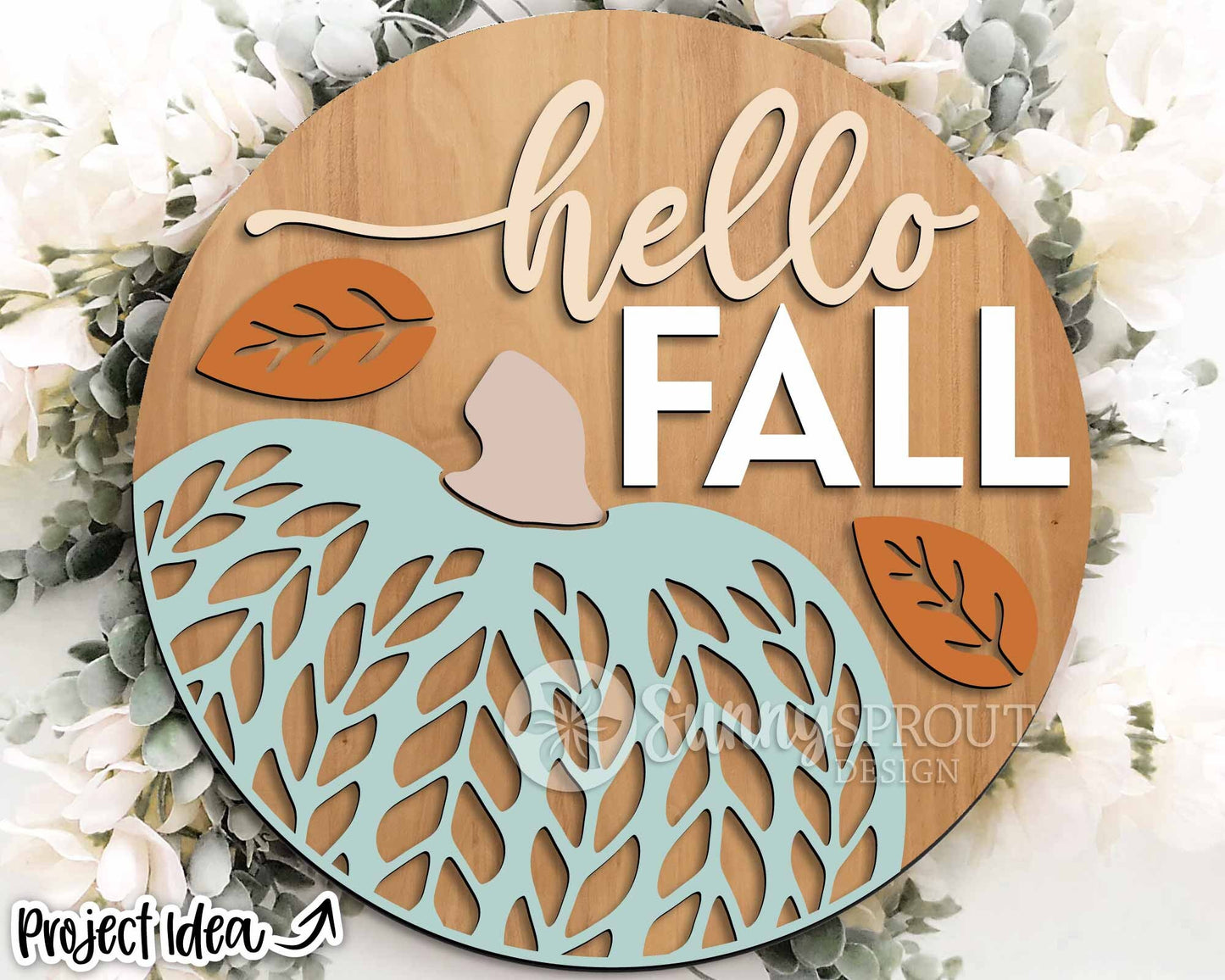 Hello Fall Sweater Pumpkin Leaf Sign, Digital Download, SVG Laser Cut File, Cricut, Round Fall Door Hanger Design