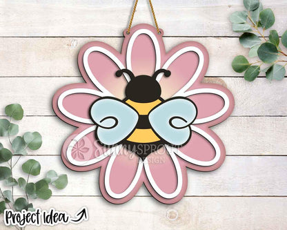 Bee and Flower Sign, Digital Download, SVG Laser Cut File, Cricut, Summer Door Hanger Wall Decor Design