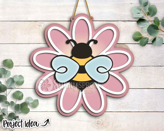 Bee and Flower Sign, Digital Download, SVG Laser Cut File, Cricut, Summer Door Hanger Wall Decor Design