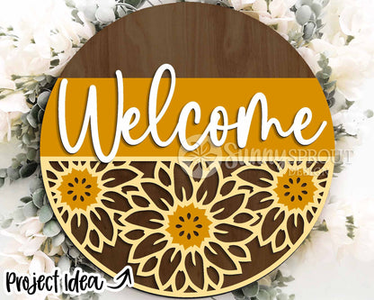Sunflowers Laser Sign Bundle, Round door hanger svg, Glowforge laser file, Cricut cut file, Floral welcome sign svg