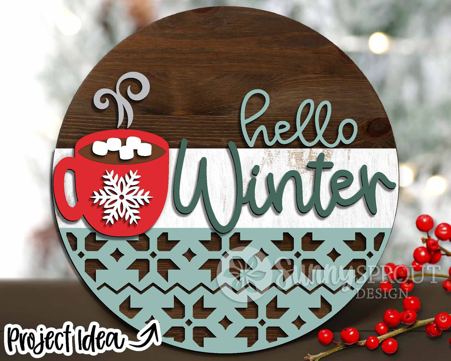 Winter Laser Sign Bundle, Round door hanger, Glowforge laser file, Cricut cut file, Silhouette, Holiday welcome sign svg