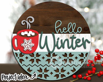 Winter Laser Sign Bundle, Round door hanger, Glowforge laser file, Cricut cut file, Silhouette, Holiday welcome sign svg