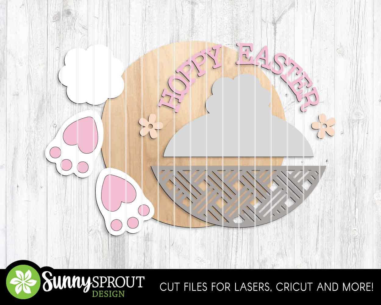 Hoppy Easter Bunny Butt Sign, Digital download, SVG Laser cut file, Cricut, Round door hanger design