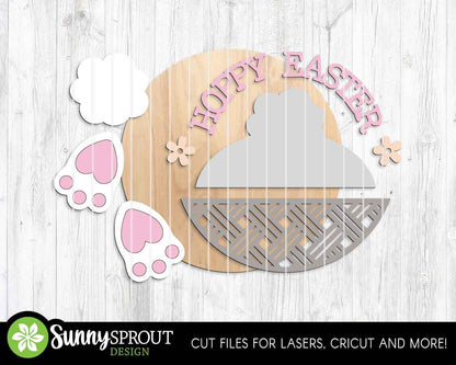 Hoppy Easter Bunny Butt Sign, Digital download, SVG Laser cut file, Cricut, Round door hanger design