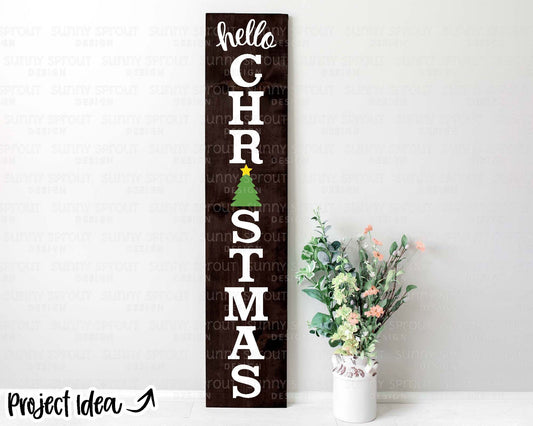 Hello Christmas Porch Sign, Digital download, Cricut SVG cut file, Silhouette, Holiday door leaner design