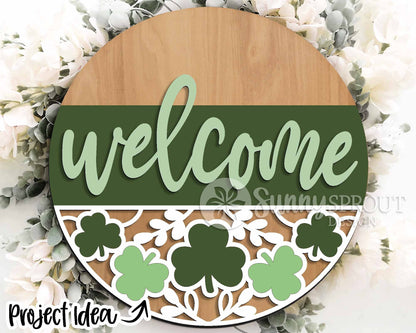 St. Patrick's Day Laser Sign Bundle 2, Round door hanger, Glowforge laser file, Cricut, Shamrock welcome sign, Clover svg