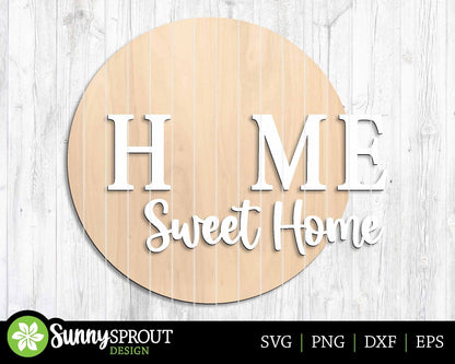Home Sweet Home Interchangeable Graphics Sign, Digtial Download, SVG Laser Cut File, Cricut, Seasonal Round Door Hanger Design