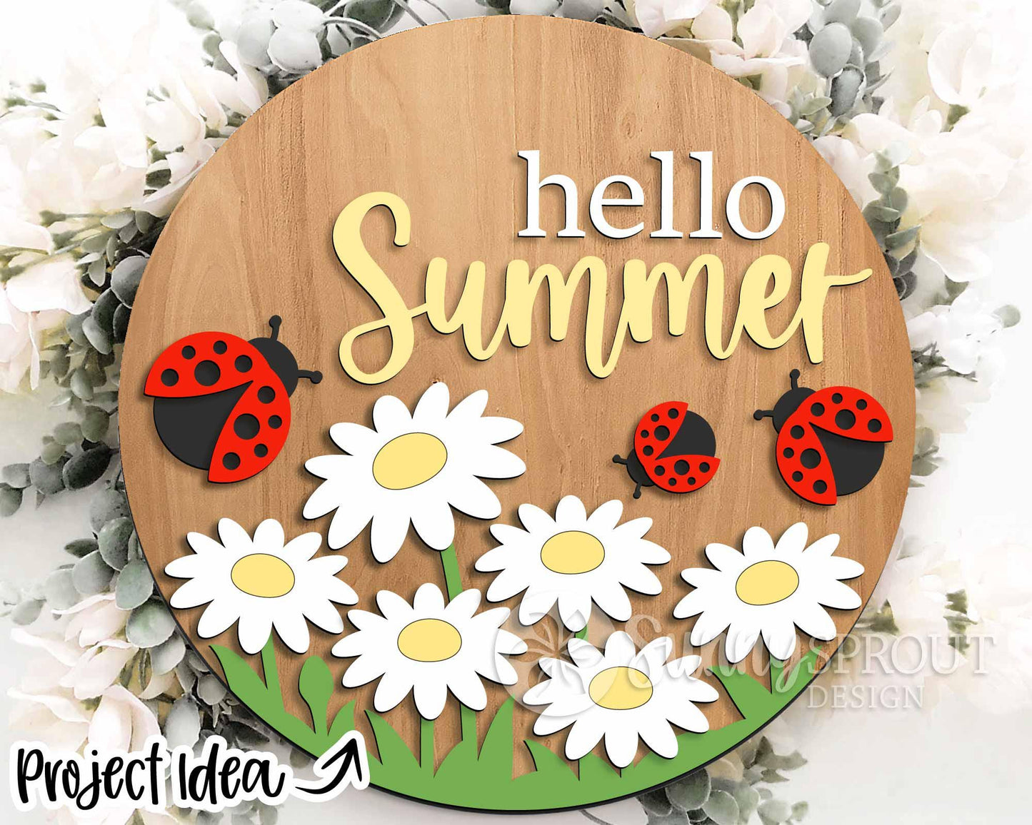 Summer Laser Sign Bundle 5, Round door hanger svg, Glowforge laser file, Cricut, Front door welcome sign, Hello summer svg