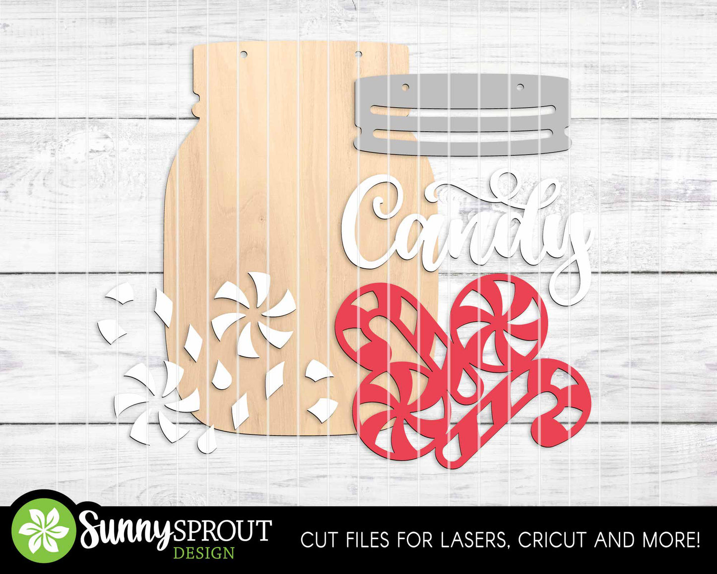 Peppermint Candy Mason Jar Sign, Digital Download, SVG Laser Cut File, Cricut, Door Hanger Design, Christmas Decor