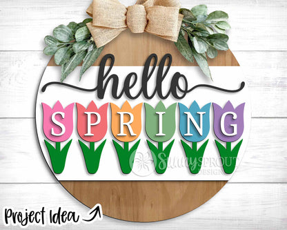 Spring Sign Bundle 4, Round door hanger svg, Glowforge laser file, Cricut, Spring flower welcome sign, Hello Spring