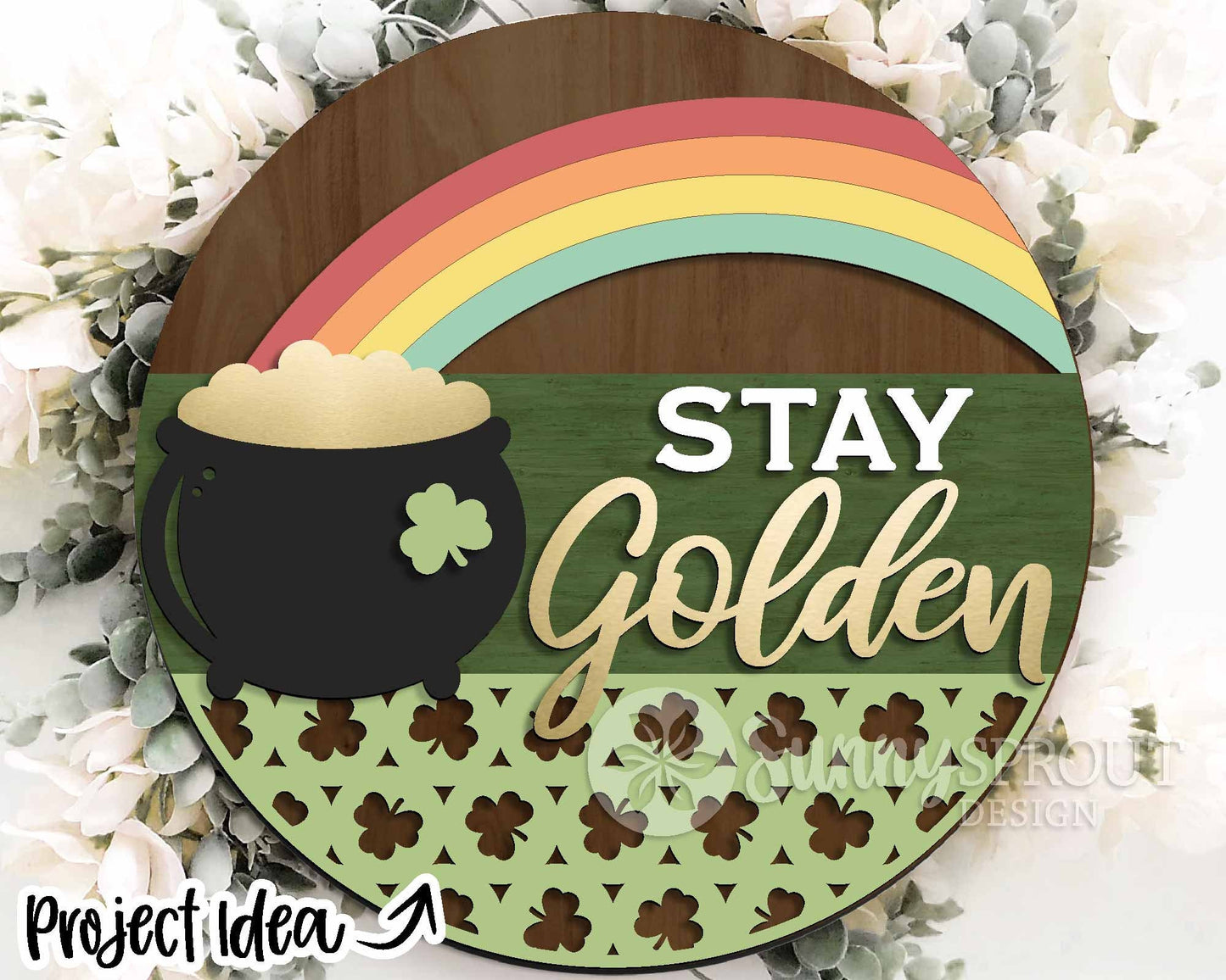 St. Patrick's Day Laser Sign Bundle 2, Round door hanger, Glowforge laser file, Cricut, Shamrock welcome sign, Clover svg