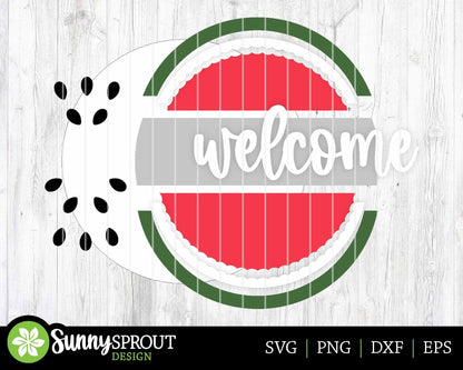 Welcome Watermelon Sign, Digital Download, SVG Laser Cut File, Cricut, Summer Round Door Hanger Design