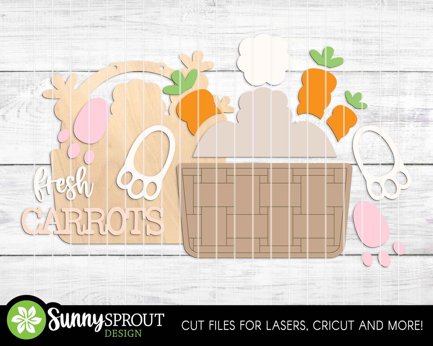 Fresh Carrots Bunny Basket Sign, Digital download, SVG Laser cut file, Cricut, Door hanger wall art design, Spring Easter decor