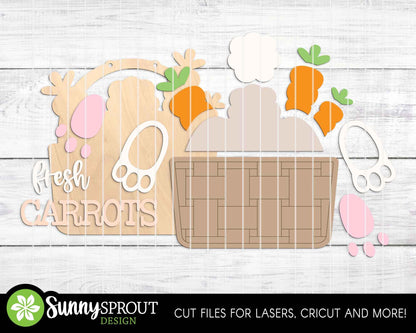 Fresh Carrots Bunny Basket Sign, Digital download, SVG Laser cut file, Cricut, Door hanger wall art design, Spring Easter decor