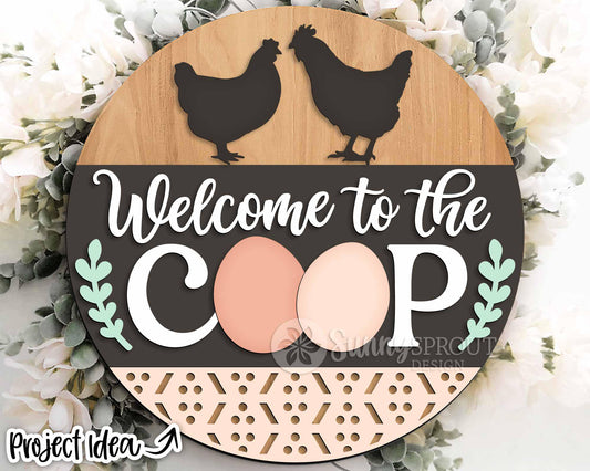 Welcome to The Coop Egg Sign, Digital download, SVG Laser cut file, Cricut, Round door hanger design, Chicken farm decor